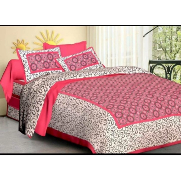 Dropship Cotton Printed Queen Size Bedsheet With 2 Pillow Covers (Pink, 90x100 Inch)