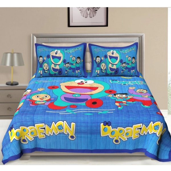 Dropship Cotton Printed Queen Size Bedsheet With 2 Pillow Covers (Blue, 90x100 Inch)