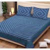 Dropship Cotton Printed Queen Size Bedsheet With 2 Pillow Covers (Blue, 90x100 Inch)