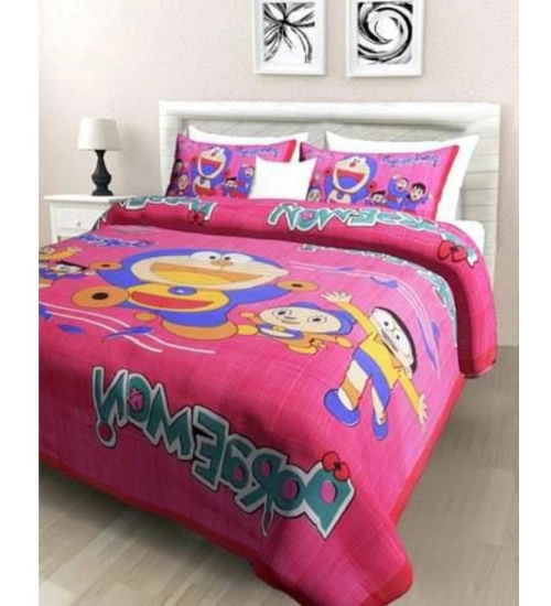 Cotton Printed Queen Size Bedsheet With 2 Pillow Covers (Pink, 90x100 Inch)