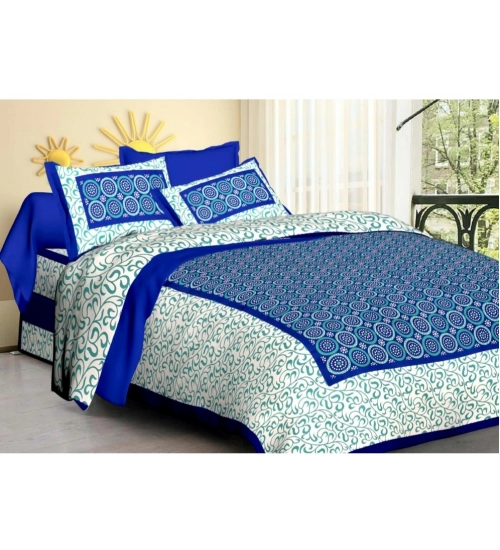 Cotton Printed Queen Size Bedsheet With 2 Pillow Covers (Blue, 90x100 Inch)