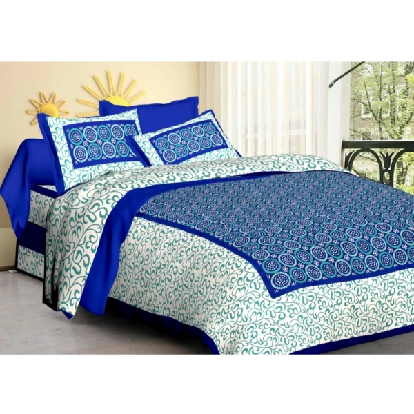 Dropship Cotton Printed Queen Size Bedsheet With 2 Pillow Covers (Blue, 90x100 Inch)