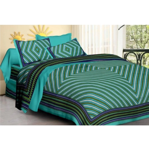 Dropship Cotton Printed Queen Size Bedsheet With 2 Pillow Covers (Green, 90x100 Inch)