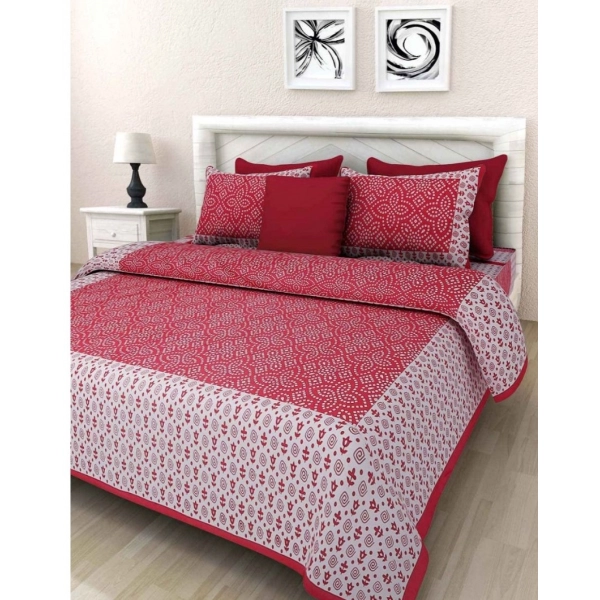 Dropship Cotton Printed Queen Size Bedsheet With 2 Pillow Covers (Pink, 90x100 Inch)
