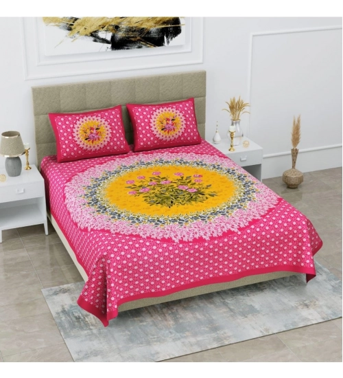 Cotton Printed Queen Size Bedsheet With 2 Pillow Covers (Pink, 90x100 Inch)