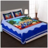 Dropship Cotton Printed Queen Size Bedsheet With 2 Pillow Covers (Blue, 90x100 Inch)