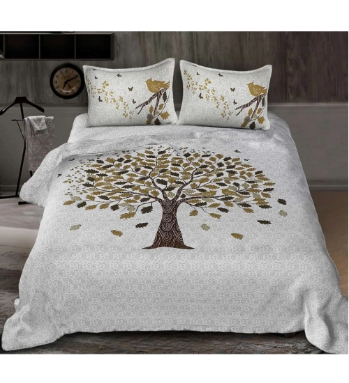 Cotton Printed Queen Size Bedsheet With 2 Pillow Covers (White, 90x100 Inch)