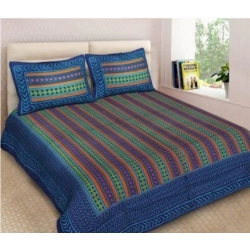 Cotton Printed Queen Size Bedsheet With 2 Pillow Covers (Blue, 90x100 Inch)