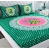 Dropship Cotton Printed Queen Size Bedsheet With 2 Pillow Covers (Green, 90x100 Inch)
