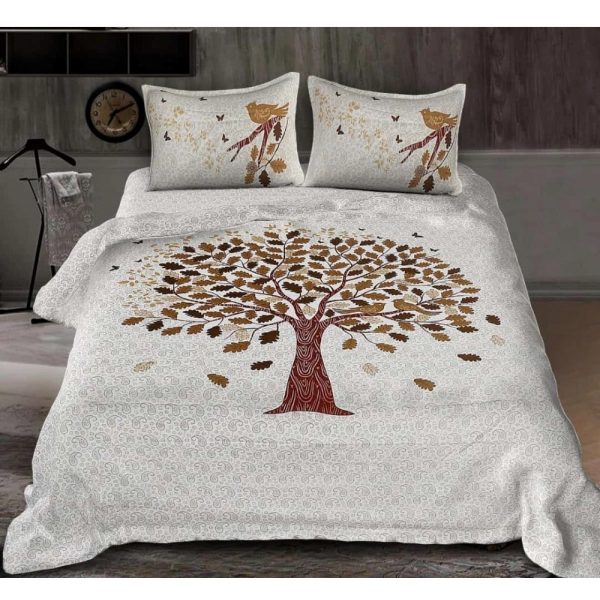 Dropship Cotton Printed Queen Size Bedsheet With 2 Pillow Covers (White, 90x100 Inch)
