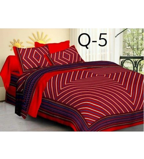 Cotton Printed Queen Size Bedsheet With 2 Pillow Covers (Red, 90x100 Inch)