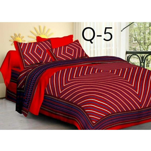 Dropship Cotton Printed Queen Size Bedsheet With 2 Pillow Covers (Red, 90x100 Inch)