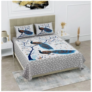 Generic Cotton Printed Queen Size Bedsheet With 2 Pillow Covers (White, 90x100 Inch)