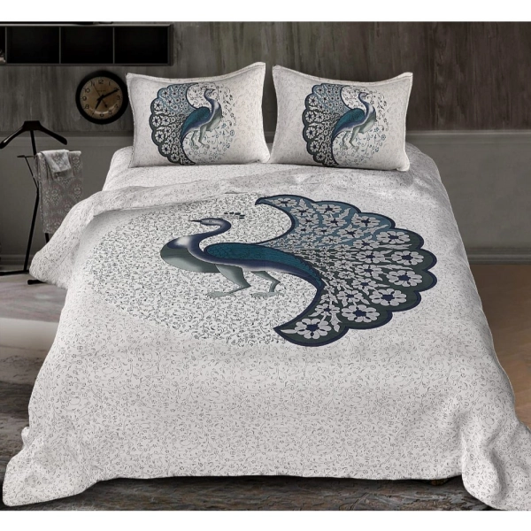 Dropship Cotton Printed Queen Size Bedsheet With 2 Pillow Covers (White, 90x100 Inch)