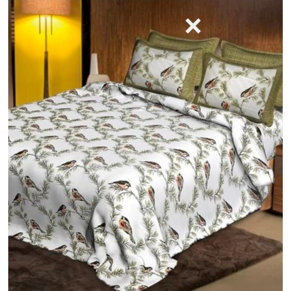 Dropship Cotton Printed Queen Size Bedsheet With 2 Pillow Covers (White, 90x100 Inch)