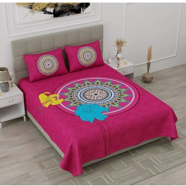 Dropship Cotton Printed Queen Size Bedsheet With 2 Pillow Covers (Pink, 90x100 Inch)