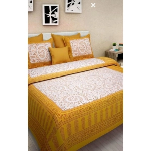 Generic Cotton Printed Queen Size Bedsheet With 2 Pillow Covers (Yellow, 90x100 Inch)