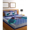 Dropship Cotton Printed Queen Size Bedsheet With 2 Pillow Covers (Blue, 90x100 Inch)