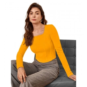 Generic Women's Polyester Solid Full Sleeves Square Neck Top (Yellow)