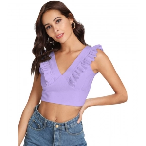 Generic Women's Polyester Solid Sleeveless Shoulder Straps Top (Purple)