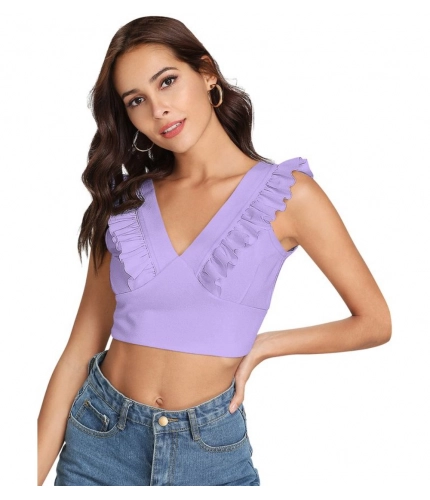 Women's Polyester Solid Sleeveless Shoulder Straps Top (Purple)
