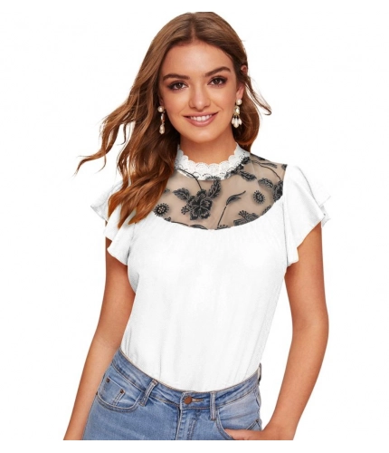 Women's Polyester Solid Cap Sleeve Sweetheart Neck Top (White)