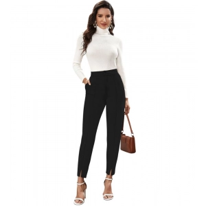 Generic Women's Polyester Solid With Pocket Pant (Black)