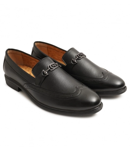 Men's Casual Faux Leather Solid Slip-on Formal Shoes (Black)