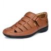 Men's Casual Faux Leather Solid Velcro Sandal (Tan)