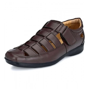 Generic Men's Casual Faux Leather Solid Velcro Sandal (Brown)