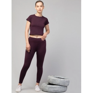 Generic Women's Polyester Solid Ankle Length High-Rise Tights (Purple)
