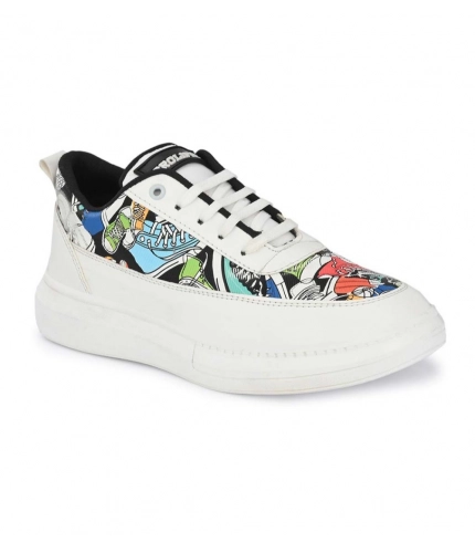Men's Casual Synthetic Printed Lace-Up Shoes (White)