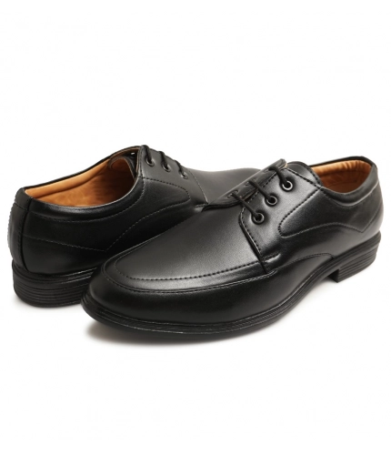 Men's Casual Faux Leather Solid Lace-Up Formal Shoes (Black)