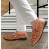 Men's Casual Faux Leather Solid Velcro Sandal (Tan)