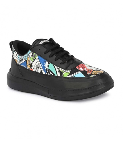 Men's Casual Synthetic Printed Lace-Up Shoes (Black)
