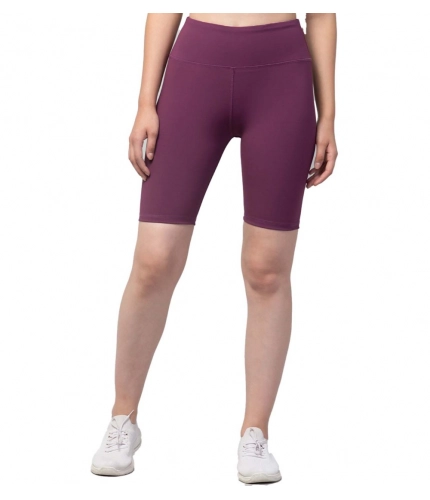 Women's Polyester Solid Above Knee High-Rise Shorts (Purple)