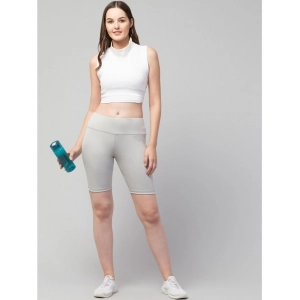 Generic Women's Polyester Solid Above Knee High-Rise Shorts (Grey)