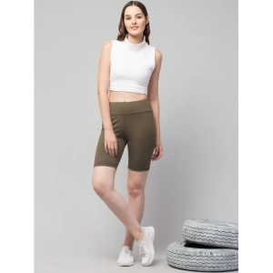 Generic Women's Polyester Solid Above Knee High-Rise Shorts (Olive)