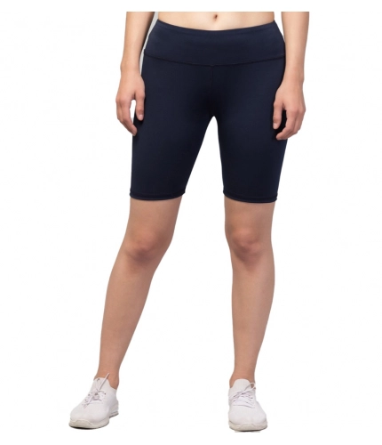 Women's Polyester Solid Above Knee High-Rise Shorts (Navy)