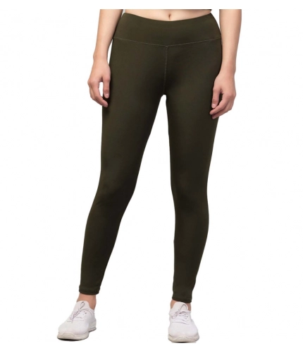 Women's Polyester Solid Ankle Length High-Rise Tights (Olive)