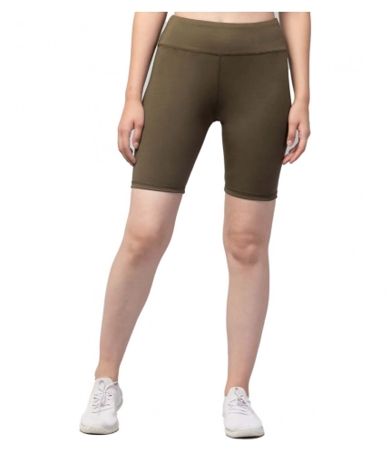Women's Polyester Solid Above Knee High-Rise Shorts (Olive)