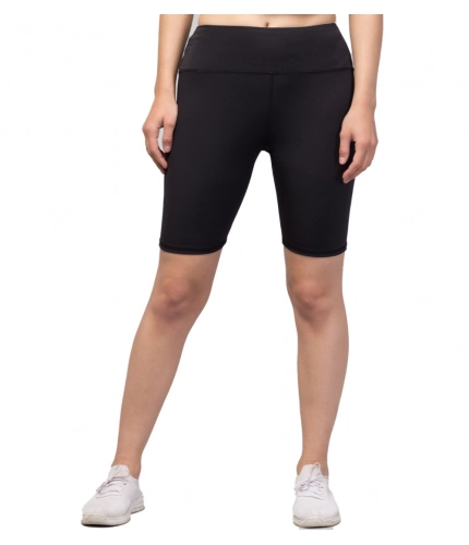 Women's Polyester Solid Above Knee High-Rise Shorts (Black)