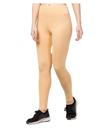 Women's Polyester Solid Ankle Length High-Rise Tights (Beige)