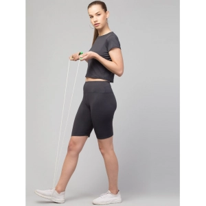 Generic Women's Polyester Solid Above Knee High-Rise Shorts (Grey)