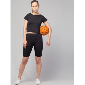 Generic Women's Polyester Solid Above Knee High-Rise Shorts (Black)