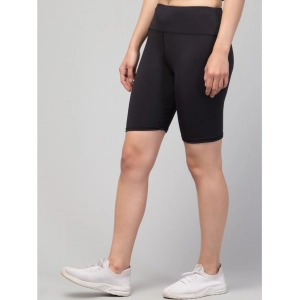 Generic Women's Polyester Solid Above Knee High-Rise Shorts (Black)