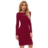Dropship Women's Knitting stretchable Solid Round Neck Full Sleeve Dress (Maroon)
