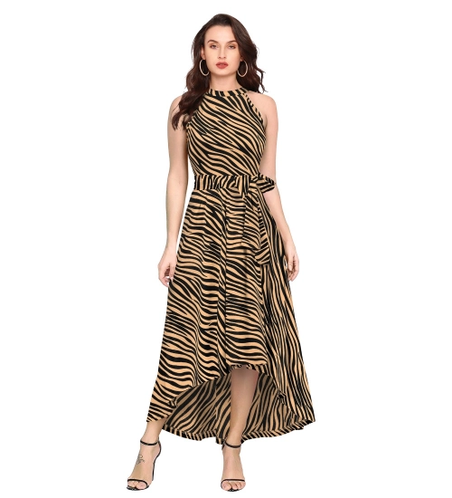 Women's Polyester Zebra Pattern Halter Neck Sleeveless Dress (Yellow)