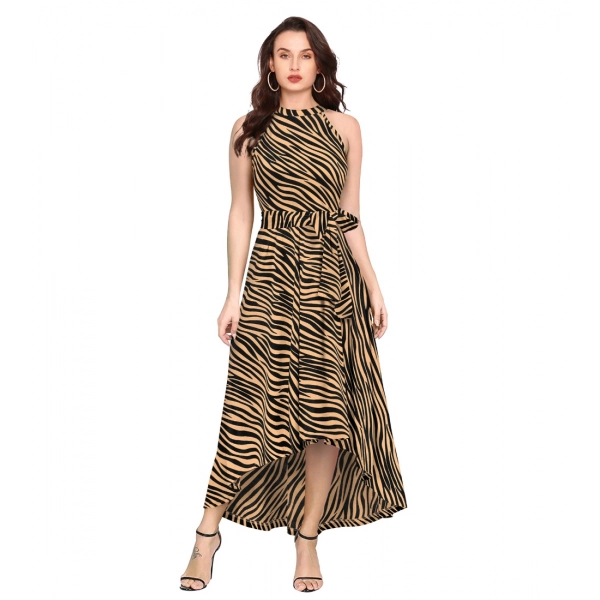Dropship Women's Polyester Zebra Pattern Halter Neck Sleeveless Dress (Yellow)