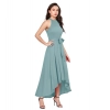 Dropship Women's Polyester Solid Halter Neck Sleeveless Dress (Pista)